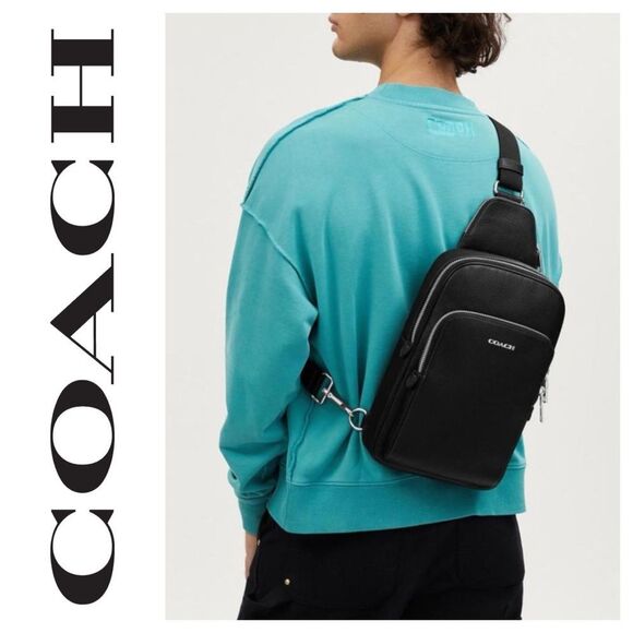 NWOT Coach Ethan Black Leather Pack - Picture 1 of 15